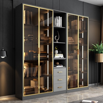 Solid Wood Nordic glass door bookcase modern simple filing cabinet Net red combination light luxury high-end bookcase Landing home