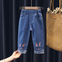 Baby Girl Jeans Autumn 2021 New Spring and Autumn Foreign Girl Pants Fashion Korean Version Childrens Long Pants Kids