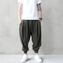 Harajuku 109 Street Japanese retro style army green loose harem pants Mens personality wide leg bloomers hipster pants