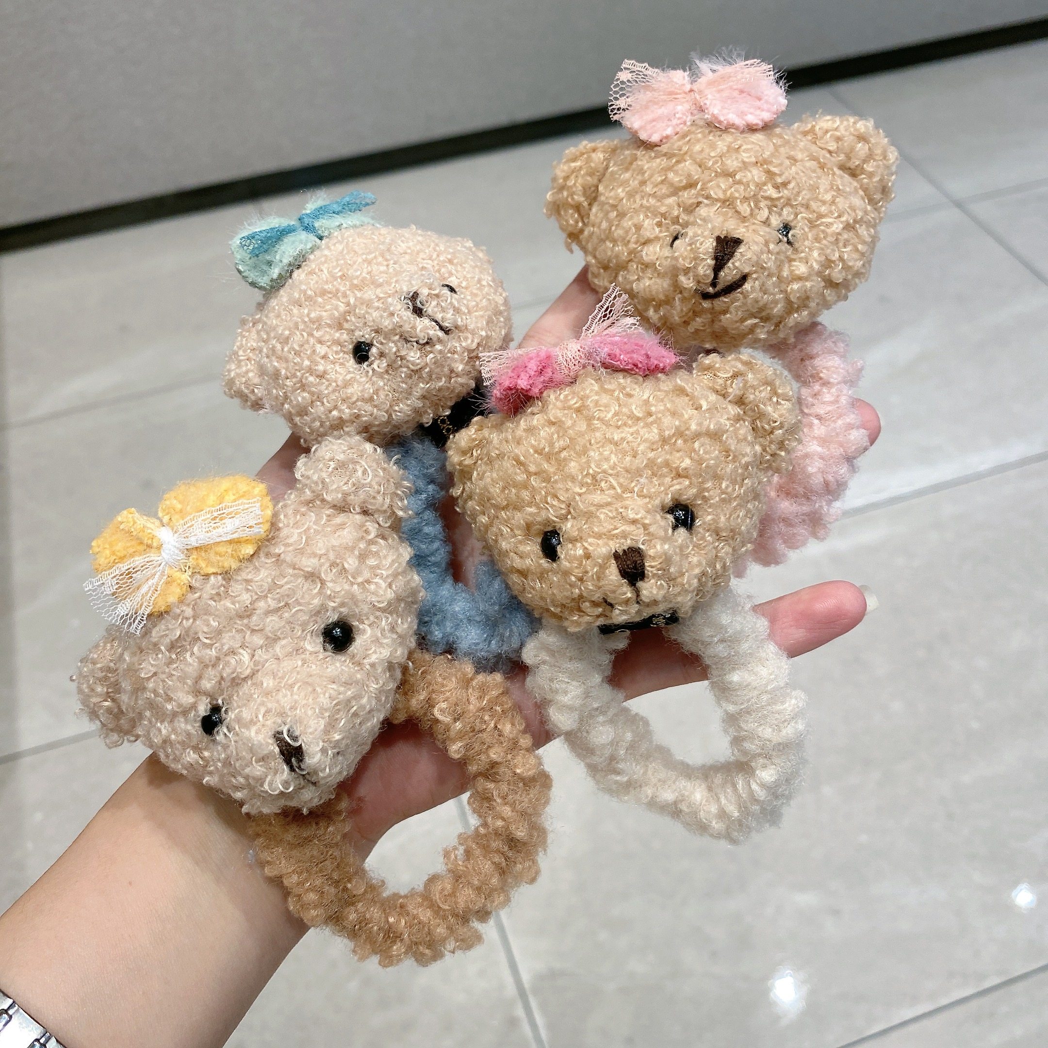 日韩网红可爱少女毛绒小熊发圈甜美扎头发皮套发绳手环啪啪圈发饰