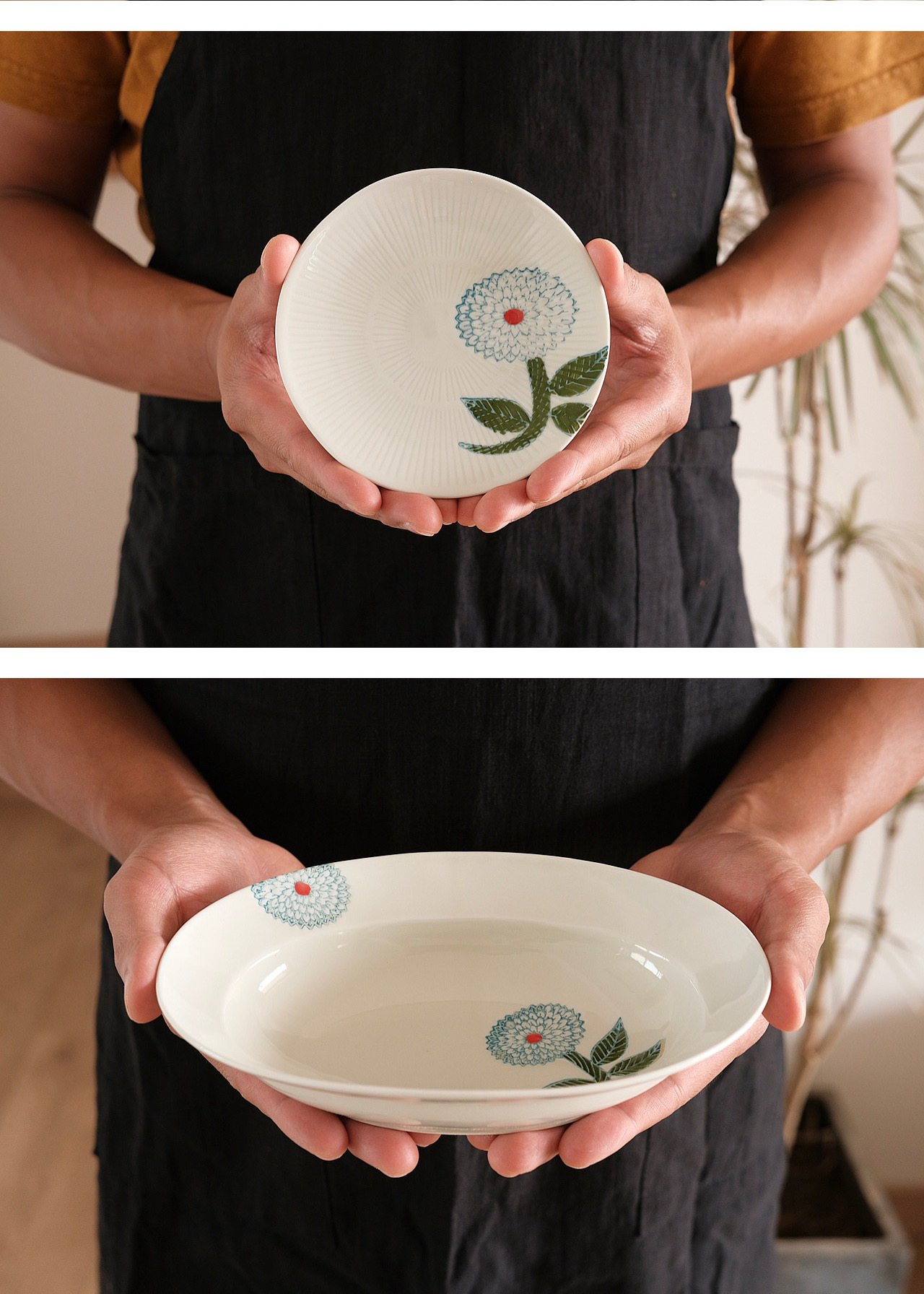 hill杂货铺日本进口清新蓝色大丽花猪口茶杯碟饭碗椭圆盘陶瓷餐具