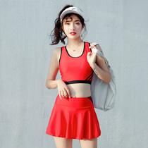 Swimsuit womens conservative split skirt thin flat angle high waist Korean hot spring 2021 new student sports swimsuit