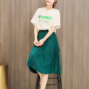 两件套女套装裙2018新款夏季过膝长裙微胖减龄洋气小清新连衣裙夏