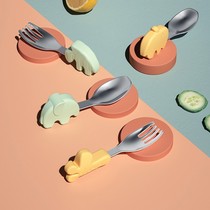 Xiaoya elephant fork spoon set baby training learning to eat spoon small short handle stainless steel childrens complementary food tool tableware