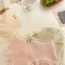 Japanese cute girl underwear seamless cotton breathable lace student low waist breifs summer thin