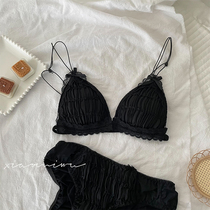 French lace back underwear summer thin small chest gathered triangle cup big chest show small no steel ring bra set