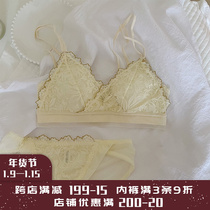 French sexy lace without steel ring underwear set summer thin big chest small triangle cup bra