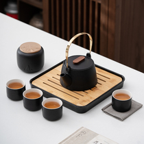 Black pottery kung fu tea set Japanese home living room simple lifter bubble teapot dry bubble tray carrying case light luxury small set