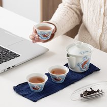 Travel tea set Small set ceramic fast guest Cup kung fu teapot tea cup portable one pot three cups portable simple outdoor