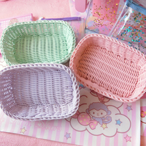 Candy color rattan woven desktop sundries storage frame Drop-resistant woven basket Home cosmetics snacks nuts fruit basket