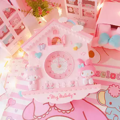 Cute melody pink bedroom decoration wall clock melody small squirrel pendulum clock girl heart room pendant