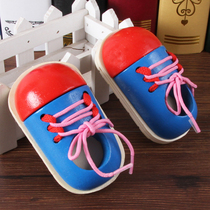 Simulation mini wooden small shoes Parent-child Montessori early education teaching aids Children and babies learn to tie shoelaces toys