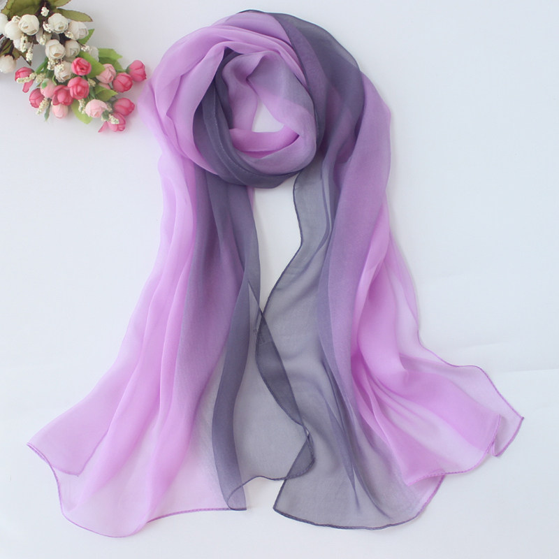 盛世尼曼新款乔其纱紫色渐变色丝巾女长纱巾春秋百搭小披肩夏季防晒