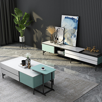 Modern simple pole living room household size retractable TV cabinet tea table combination tempered glass countertop