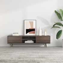 Nordic retro new Chinese simple home living room small apartment floor wood grain TV cabinet tea table combination set