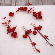 Engagement red makeup photo hair hoop Xiuhe clothing headdress bride Chinese simple simple new bride women three pieces