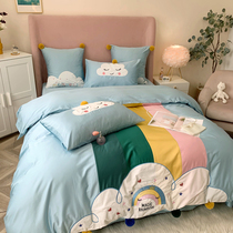 Cattle goods special Roland home textiles 80 cotton four-piece long-staple cotton girl princess room childrens bed 1 5 meters