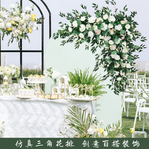 Wedding flower row flower row flower Triangle floral Sign-in stage background Arch pavilion decorative wooden arch flower