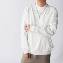 ROOLRREN luxury tide son style imported acetic acid satin thorns embroidery high street loose pullover long-sleeved sweater