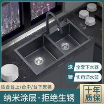 Kitchen Thickened Sink Package Double Groove Black Nano Dishwashing Pool Handmade 304 Stainless Steel Wash basin Taichung