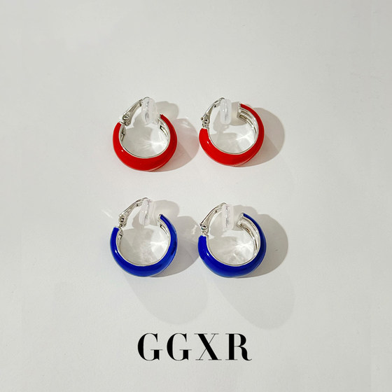 ggxr 스프링과 여름 블루 및 레드 오일 드롭 후프 이어링 귀 펑크 이어 클립 ggxr 스프링과 여름 블루 및 레드 오일 드롭 후프 이어링 귀 펑크 이어 클립