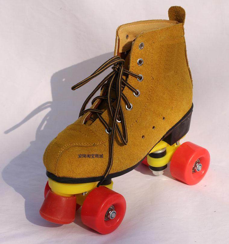真牛皮双排溜冰鞋轮子双排轮 旱冰鞋 溜冰鞋闪光轮溜冰场 成人_双氙
