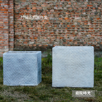 Courtyard time large size personality grass pattern square environmental protection pressure resistant boutique cement flower pot flower green plant