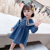 Girl Spring Autumn Denim Dress Korean Version Foreign Gas Baby Trendy Autumn Dress Dress 2022 New Children Long Sleeve Dress