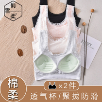Vest type one underwear no underwire girls high school student small chest gathered on the support anti-sagging set bra cotton