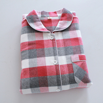 Spring and autumn Japanese cotton flannel pajamas women's long sleeve Korean version of plaid cotton autumn and winter sanding warm home clothing set