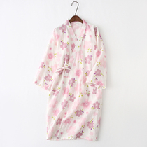 Spring and summer full cotton cloth and sleeping robe with long sleeves cotton linen sleeping dress womens day style flowers and wind sweaty bathrobe bathrobe