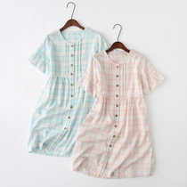 Full Cotton Double Layer Gauze Short Sleeve Sleeping Skirt Woman Summer Day Department Slim pure cotton Art cotton linen Sleepwear Home skirt