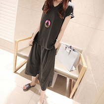 South Korea's modal pajamas women's summer V-neck wide leg pants loose casual short sleeve cropped pants home clothing suit