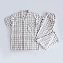 Japanese cotton gauze couples pajamas women summer thin casual non-printed short sleeve pants men's home clothing