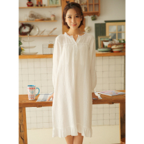 Spring and summer pajamas Cotton double gauze Japanese style small fresh women linen cotton long-sleeved night dress Home wear long dress
