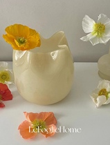 Nordic Design Milky Yellow Egg-shaped Opening Glazed Vase Ins Wind Extreme Simplicity Design Sensation Vase Home Decoration