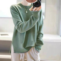 Pure sheep sweatshirt female round collar open fork loose and slim long sleeve cashmere cardiovert sweater commuter hit undershirt tide