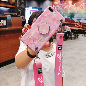 ins新款网红极光大理石iPhone X手机壳镭射全包7/8plus防摔软6splus斜跨背带绳个性潮牌Xs Max粉少女心抖音款