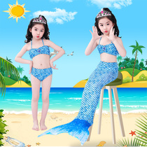 Kids Mermaid Clothes Girl Mermaid Tail Swimsuit Set Printed Blue Bikini Swimsuit Girls