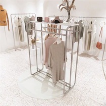 Clothing Shop Hanging Clothes Pole Floor Style Stainless Steel Wire Drawing Silver Male And Female Clothing Store Middle Island Show Shelf With Wheel Display Shelving