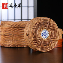 Rattan tea jar tea cake storage box tea box Puer tea cake tin tea jar sealed can household large tea set accessories