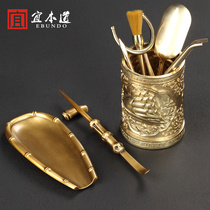Copper tea ceremony six gentleman set Tea three tea knives Tea spoons Tea clips Kung Fu tea accessories Daquan Six-piece set