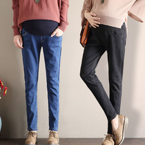 孕妇牛仔裤春秋装大码托腹裤打底裤春秋季新款外穿宽松休闲长裤子