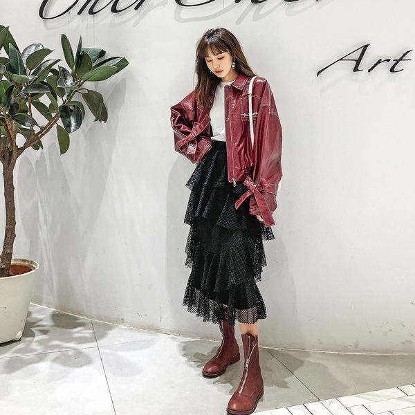 Seven Ge Spring Red Coat Women's New Korean Version 2019 Loose Short Leather Jacket Baseball Wear Tide Seven Ge Spring Red Coat Women's New Korean Version 2019 Loose Short Leather Jacket Baseball Wear Tide