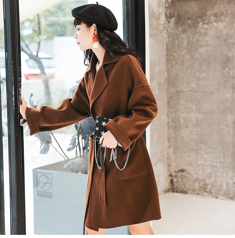 七格格中长过膝收腰双面呢大衣