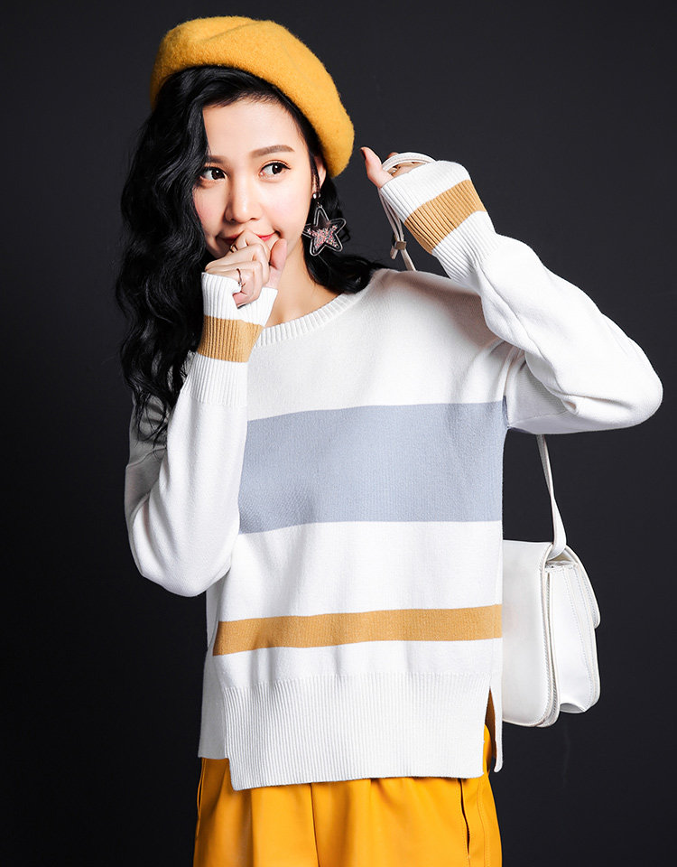 女装 七格格 七格格2016冬新款 宽松落肩侧开衩针织衫女 商品参数