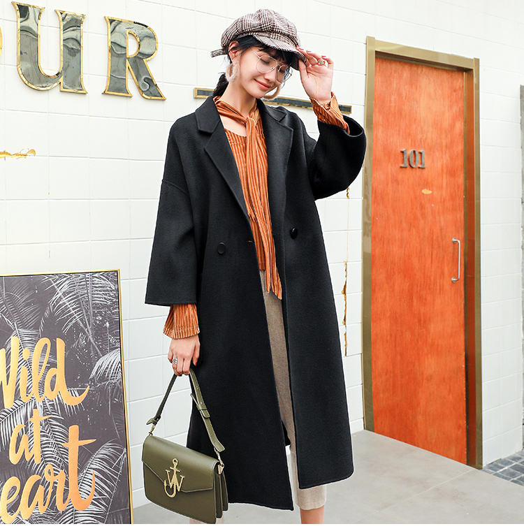 七格格中长过膝收腰双面呢大衣