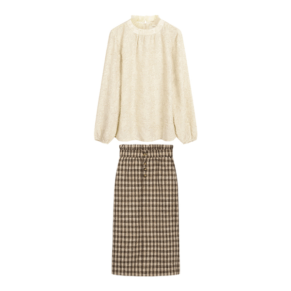 Seven-lattice French Minority High-waist Lattice Suit Skirt Female Early Spring 2009 New Net Red Two-piece Suit Fashion Seven-lattice French Minority High-waist Lattice Suit Skirt Female Early Spring 2009 New Net Red Two-piece Suit Fashion
