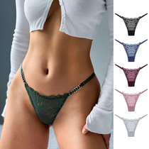 European and American Sexy Metal accessories Lace Briefs Breathable Comfort Hip Low Waist High Fork V Pants Half Pack Hip Woman