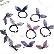 Korean crystal rabbit ear jewelry Mesh three-dimensional hair circle grain leather band hair rope Rhinestone bow head rope female